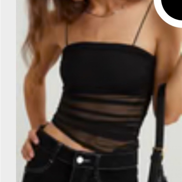 Commense Tops - Black Sheer Ruched Camisole- chest is lined